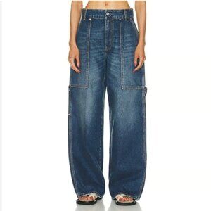 NWOT STELLA MCCARTNEY DARK BLUE VINTAGE WORKWEAR WIDE-LEG CARPENTER DENIM JEANS